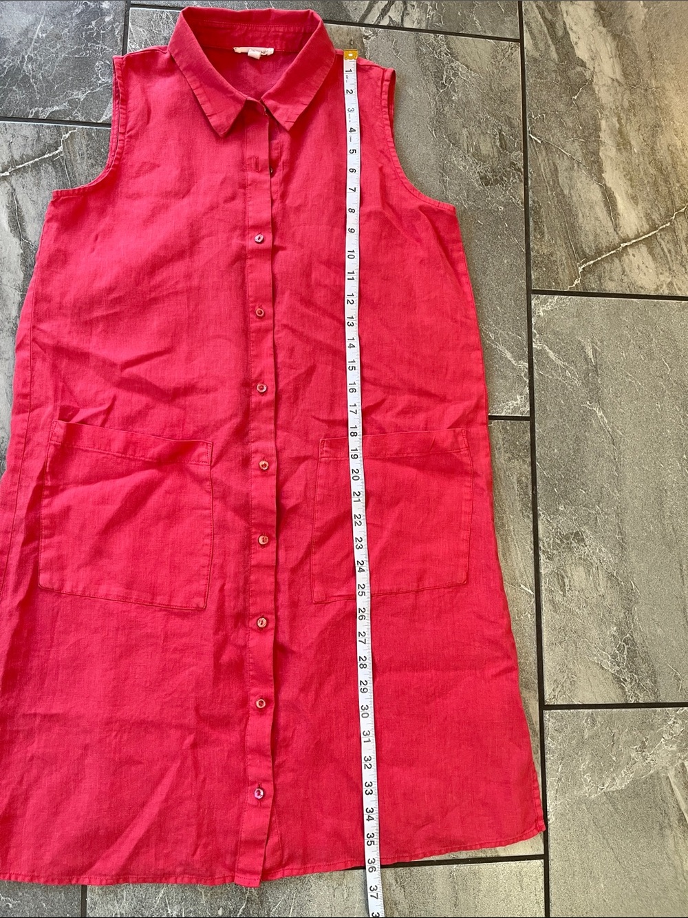 ❤️ Eileen Fisher Organic Linen Dress Button Down Sleeveless Size XXS Coral - Picture 8 of 8